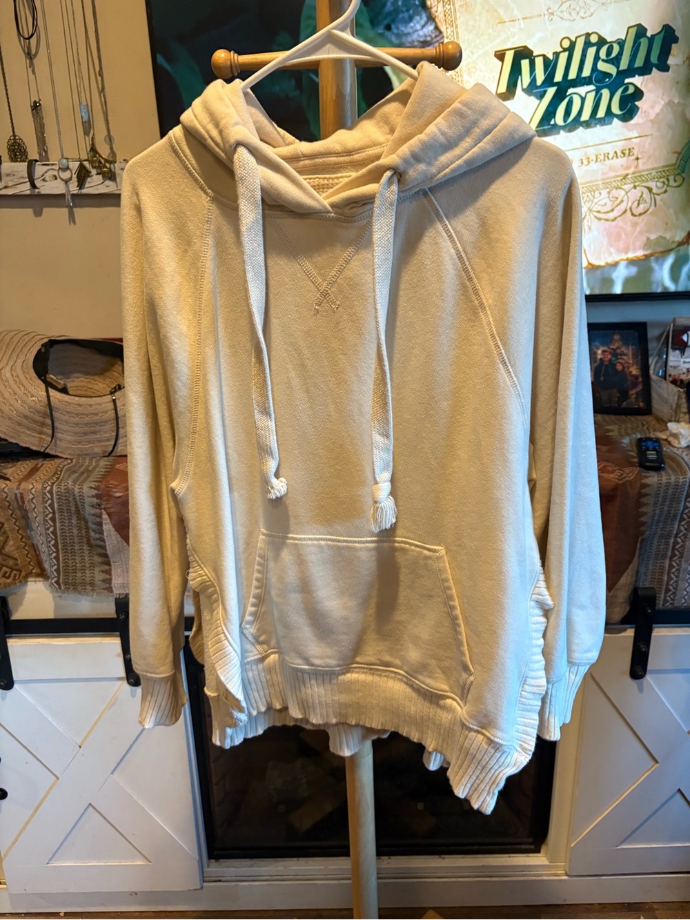 American Eagle Outfitters Cream Hooded Pullover Sweater